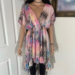 Shoreline Splash of Color Tropical Print With V Neck - Layered Summer Dress